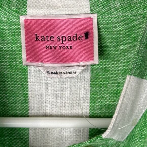 Kate Spade Awning Stripe Pom-Pom Tunic Dress Crop Sleeve White Green SZ Medium - Picture 11 of 14